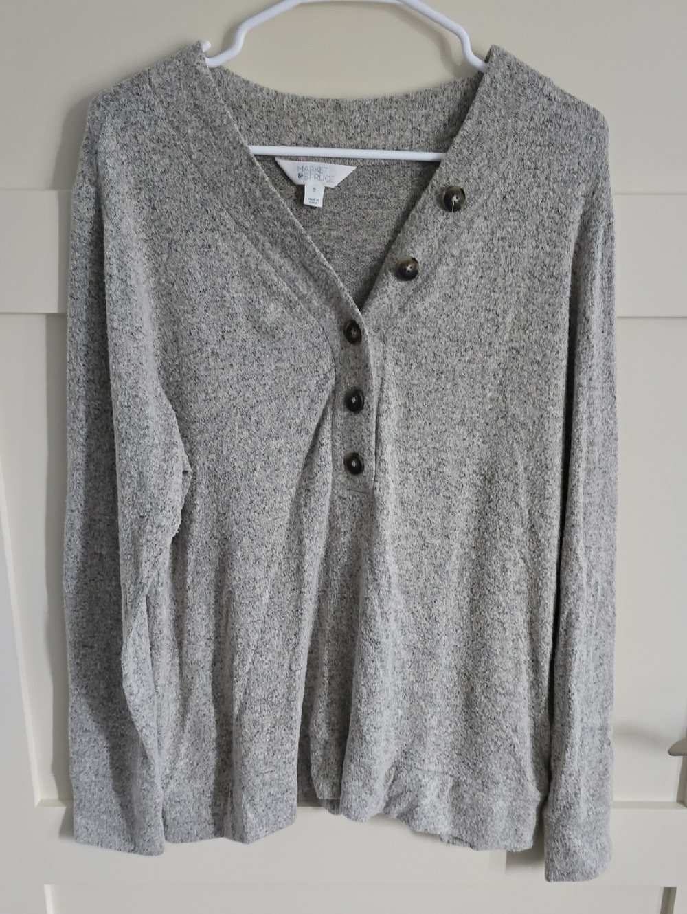 Market & Spruce Heather Gray V-Neck Button Pullover Sweater